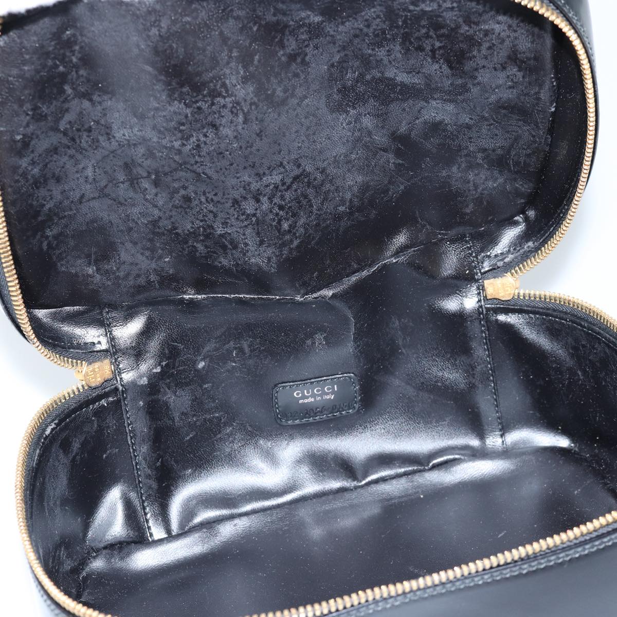 GUCCI Bamboo Vanity Cosmetic Pouch Patent Black 032 1956 0150 Auth ep4599