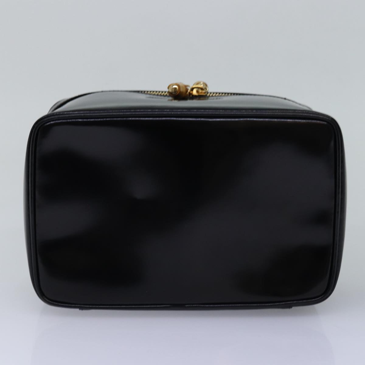 GUCCI Bamboo Vanity Cosmetic Pouch Patent Black 032 1956 0150 Auth ep4599