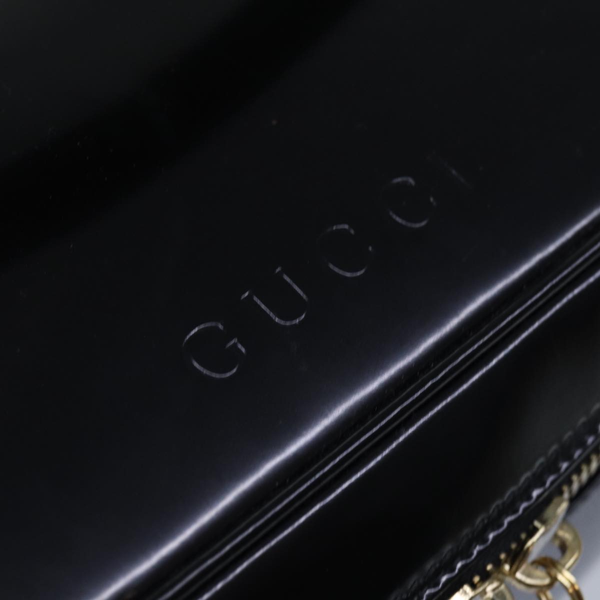 GUCCI Vanity Cosmetic Pouch Enamel Black 032 1956 0150 Auth ep4640