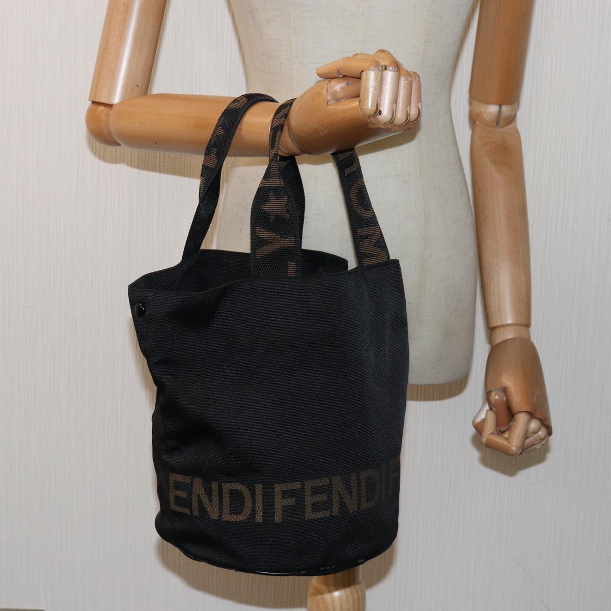 FENDI Hand Bag Nylon Black Brown Auth ep4652