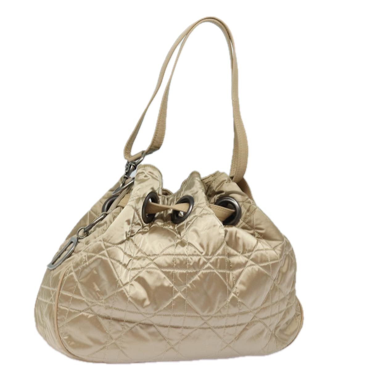 Christian Dior Lady Dior Canage Shoulder Bag Nylon Beige Auth ep4656