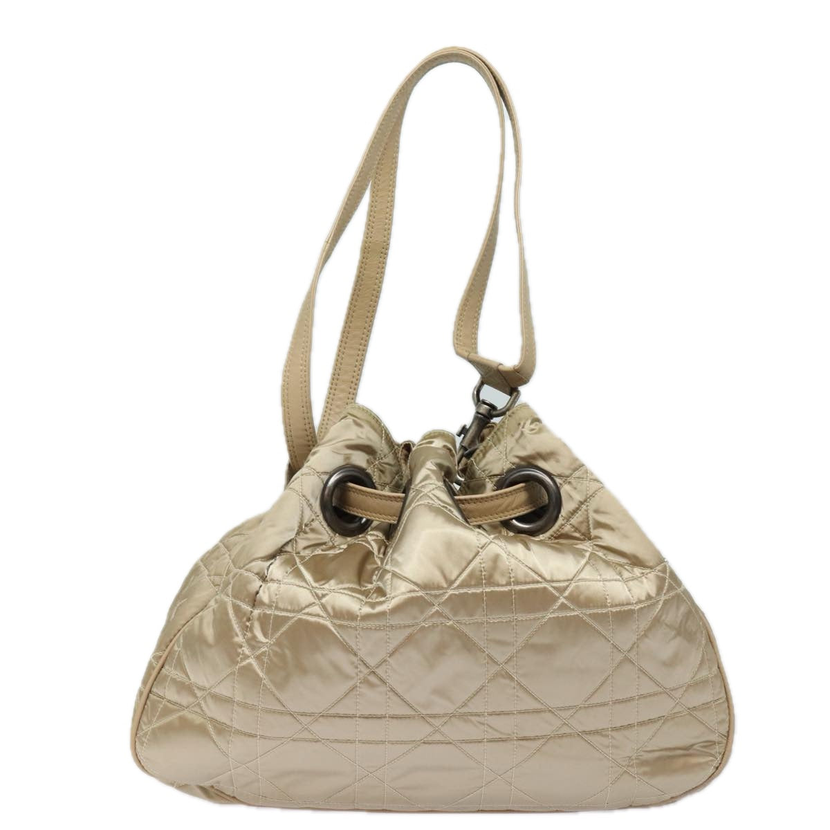 Christian Dior Lady Dior Canage Shoulder Bag Nylon Beige Auth ep4656