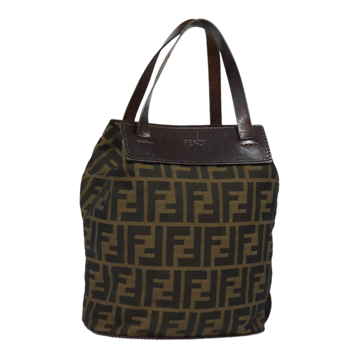 FENDI Zucca Canvas Hand Bag Brown Black Auth ep4659