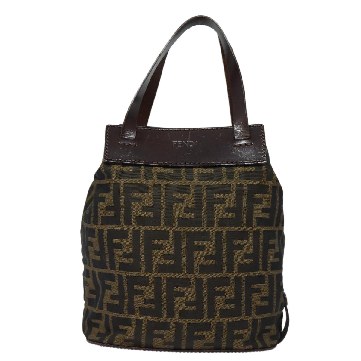 FENDI Zucca Canvas Hand Bag Brown Black Auth ep4659