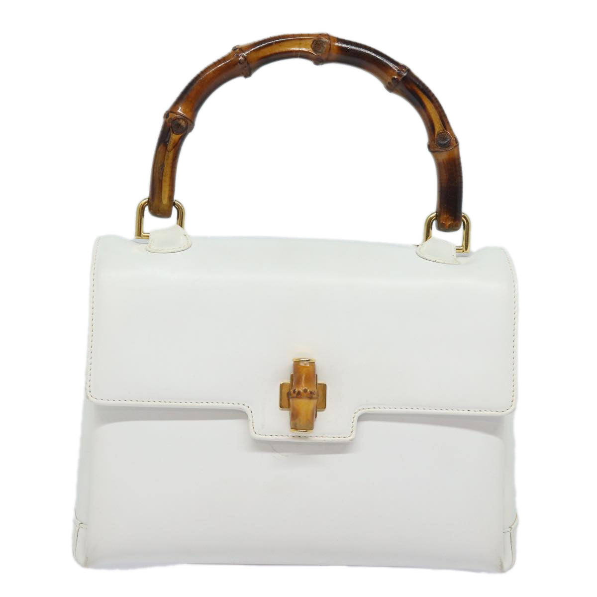 GUCCI Bamboo Hand Bag Leather White 000 23 0116 Auth ep4660