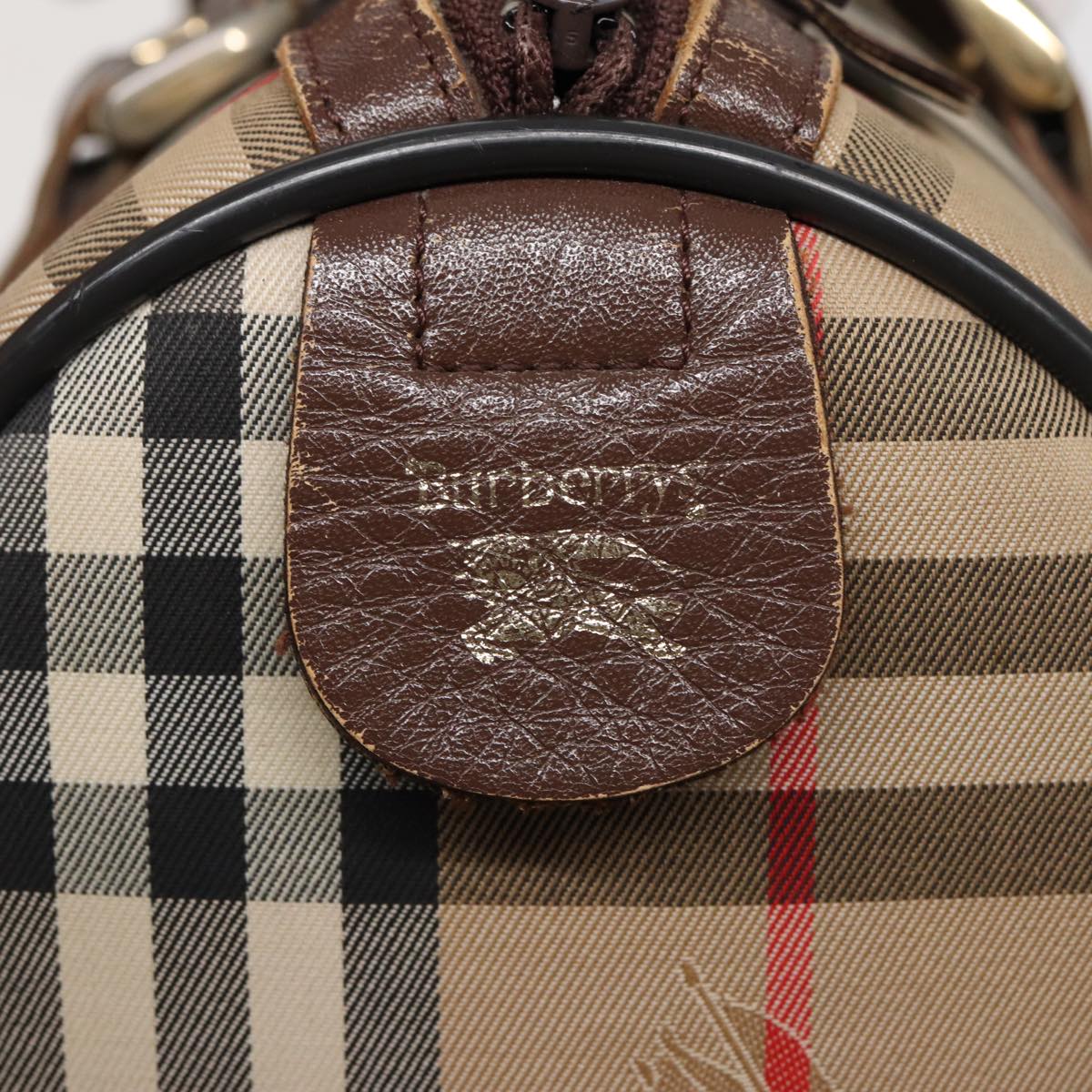 Burberrys Nova Check Boston Bag Canvas Beige Auth ep4663