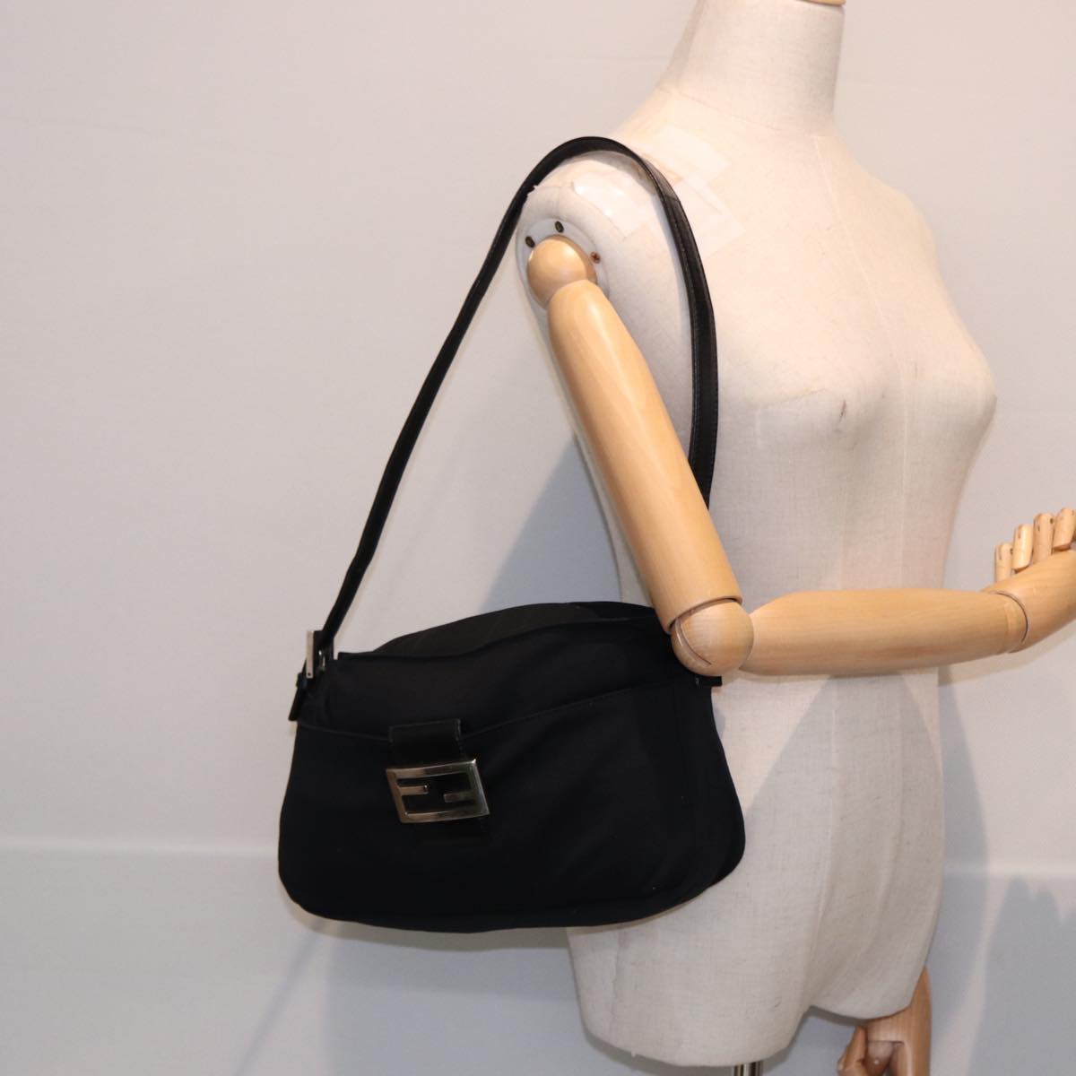 FENDI Shoulder Bag Nylon Black Auth ep4669