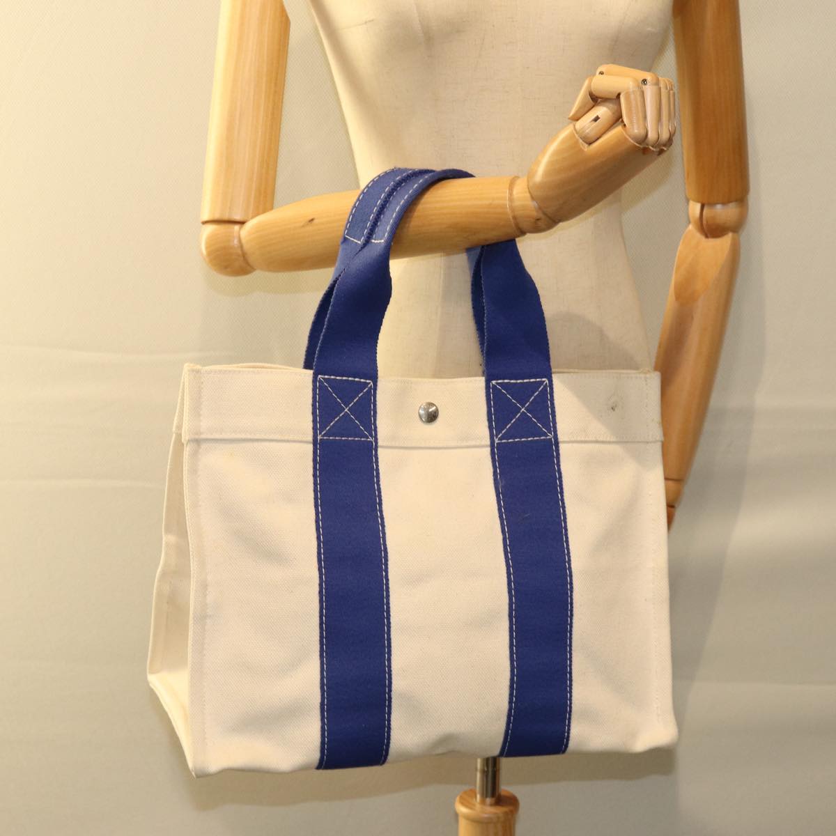 HERMES Bora Bora PM Tote Bag Canvas Blue White Auth ep4670