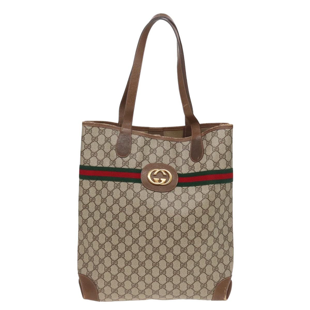 GUCCI GG Supreme Web Sherry Line Tote Bag PVC Beige Red Green Auth ep4684 - 0