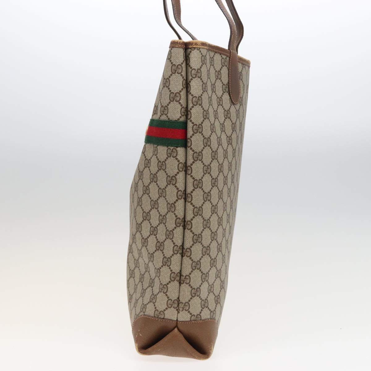 GUCCI GG Supreme Web Sherry Line Tote Bag PVC Beige Red Green Auth ep4684