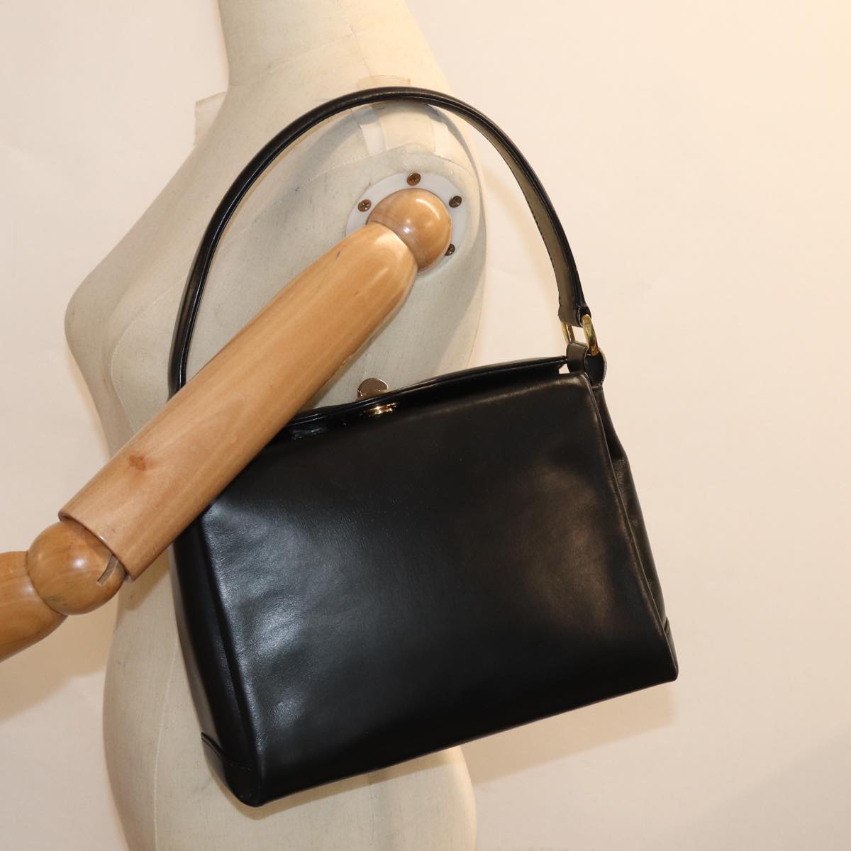 GUCCI Hand Bag Leather Black Auth ep4686