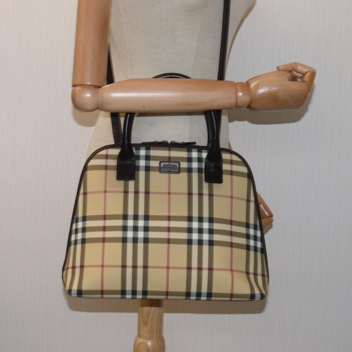 BURBERRY Nova Check Hand Bag PVC 2way Beige Auth ep4689