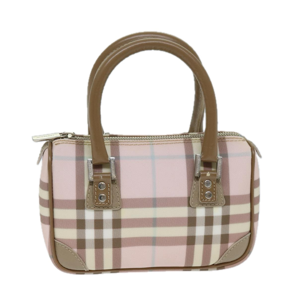 BURBERRY Nova Check Hand Bag PVC Pink Auth ep4694