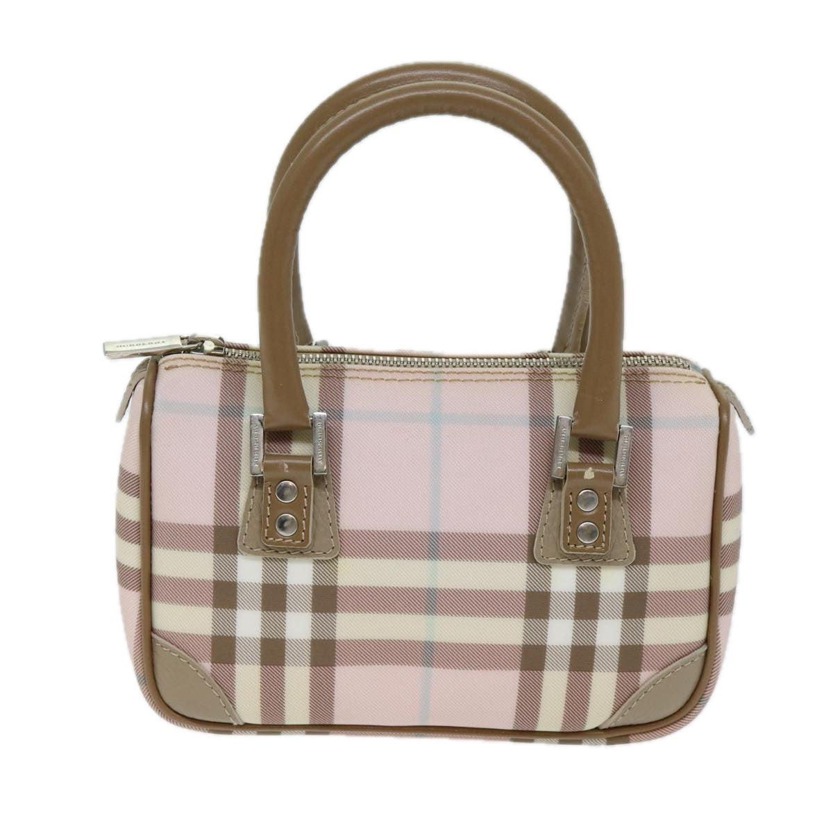 BURBERRY Nova Check Hand Bag PVC Pink Auth ep4694