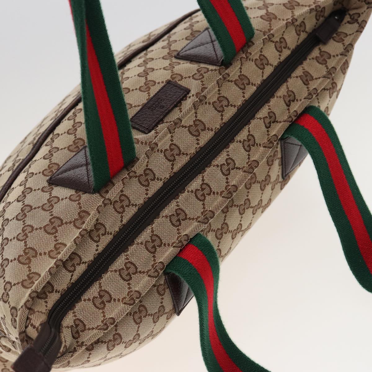 GUCCI GG Canvas Web Sherry Line Tote Bag Beige Green Red 155524 Auth ep4699