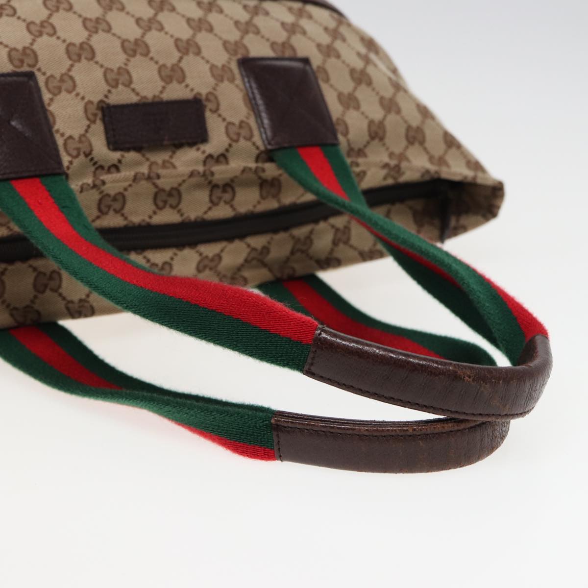 GUCCI GG Canvas Web Sherry Line Tote Bag Beige Green Red 155524 Auth ep4699