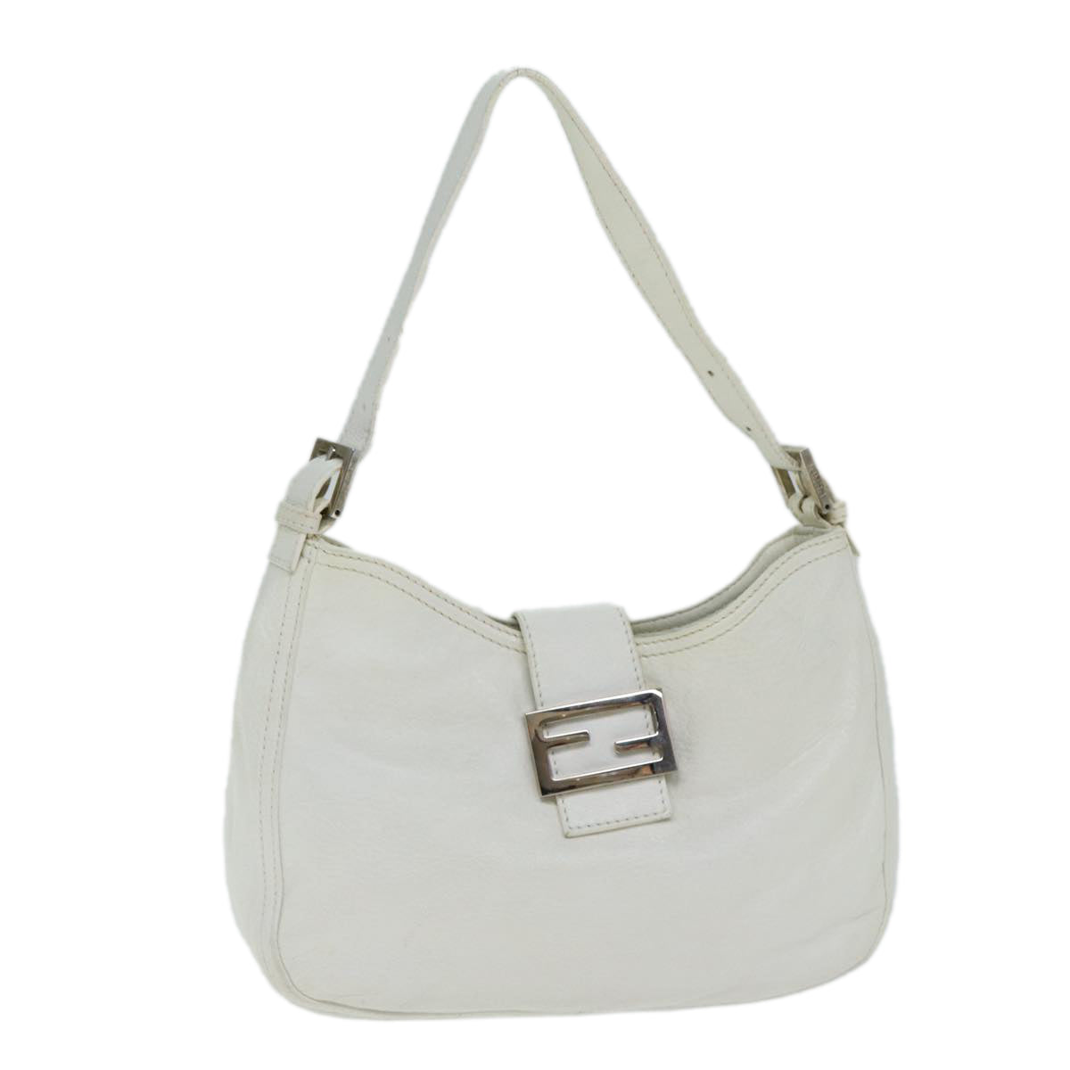 FENDI Mamma Baguette Shoulder Bag Leather White Auth ep4700