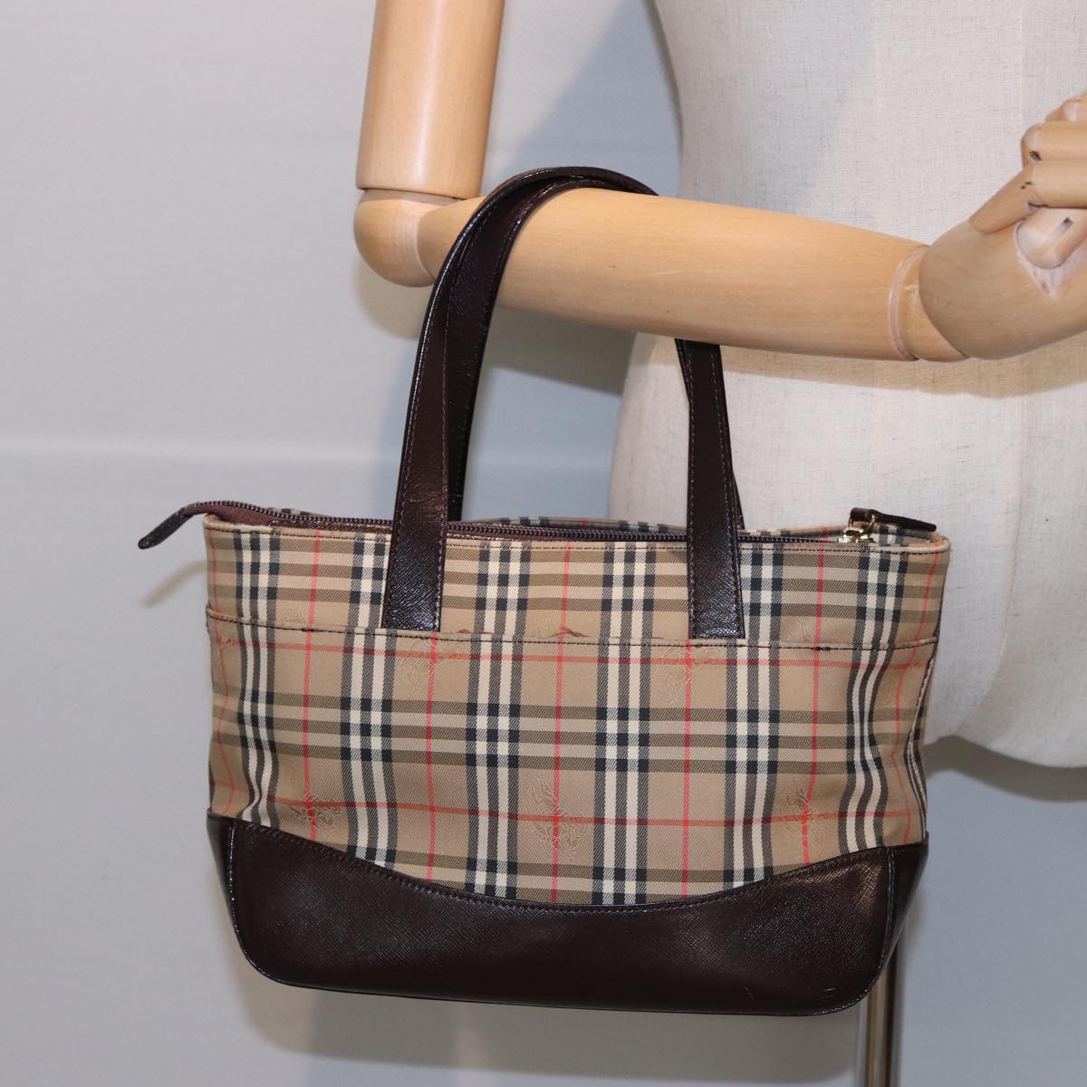 BURBERRY Nova Check Hand Bag Canvas Beige Auth ep4706