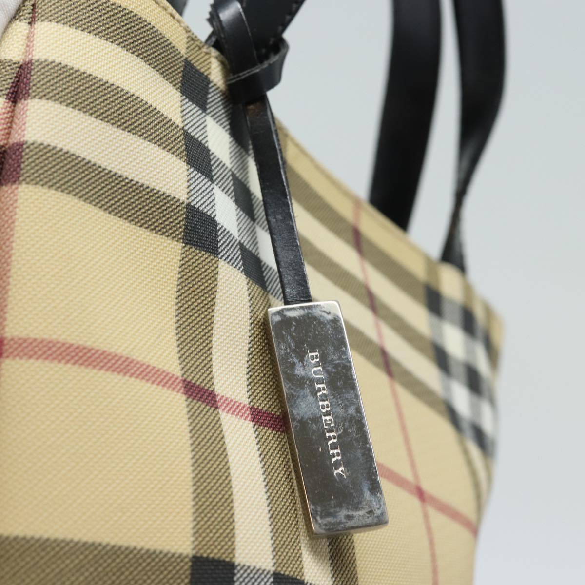 BURBERRY Nova Check Hand Bag PVC Beige Auth ep4717