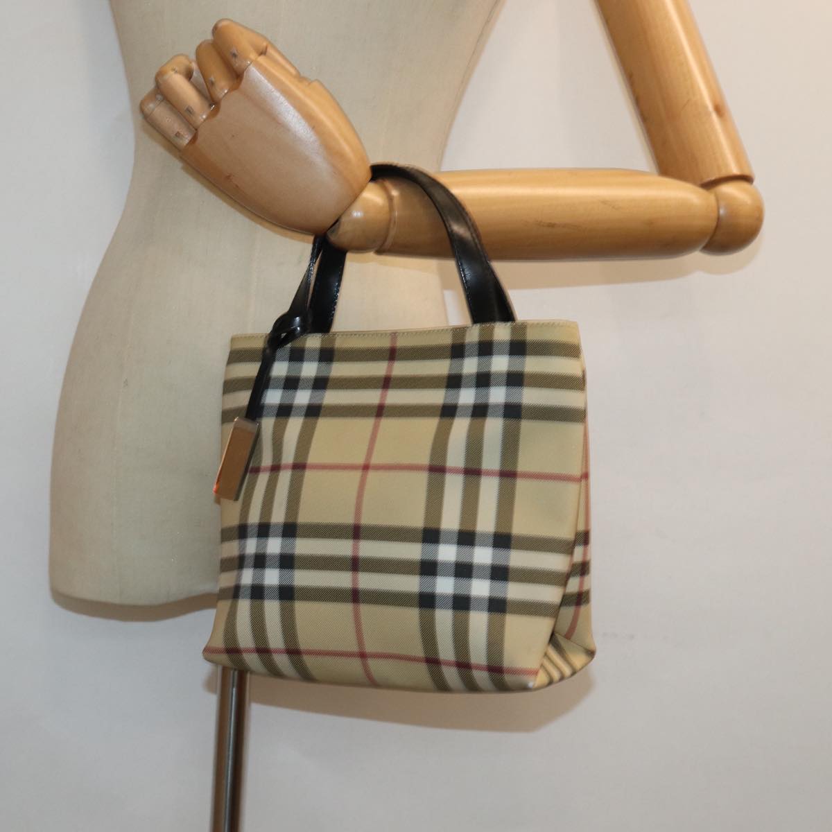 BURBERRY Nova Check Hand Bag PVC Beige Auth ep4717