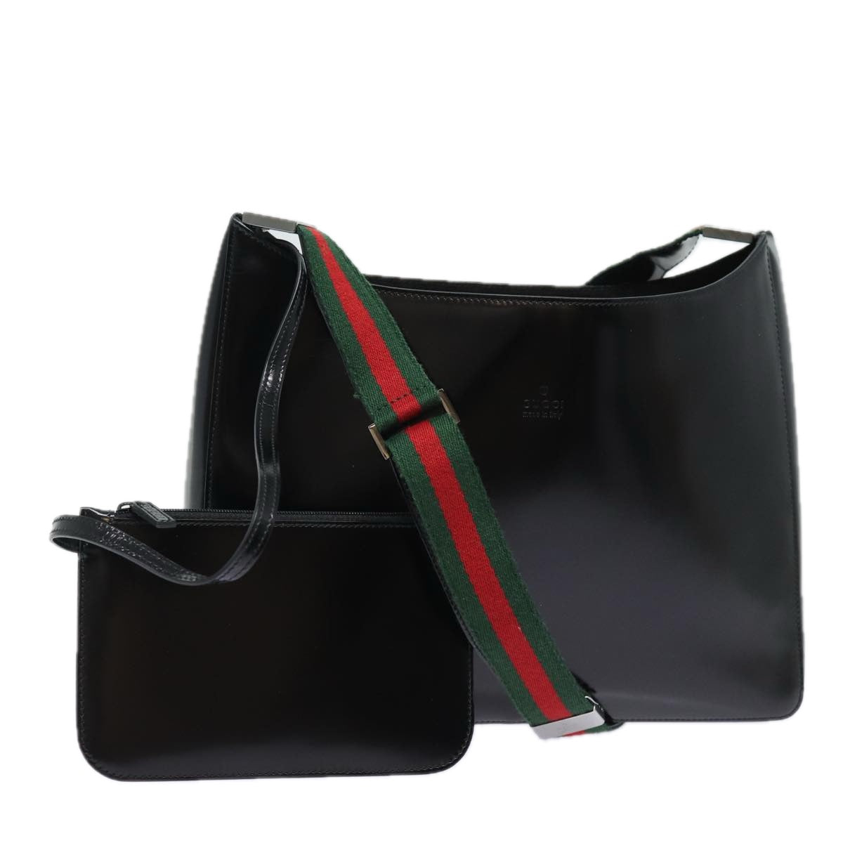 GUCCI Web Sherry Line Shoulder Bag Enamel Black Red Green Auth ep4721