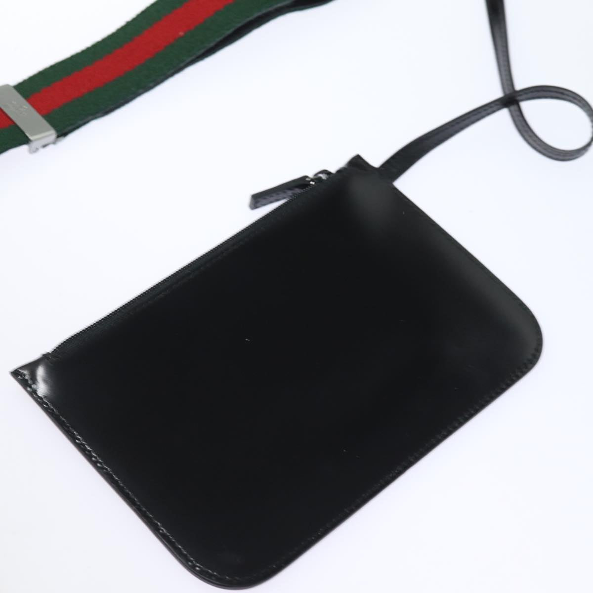 GUCCI Web Sherry Line Shoulder Bag Enamel Black Red Green Auth ep4721