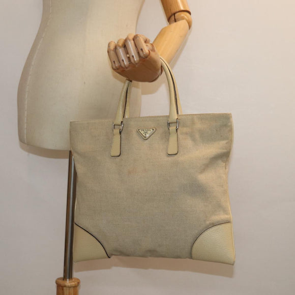 PRADA Hand Bag Canvas Beige Auth ep4722