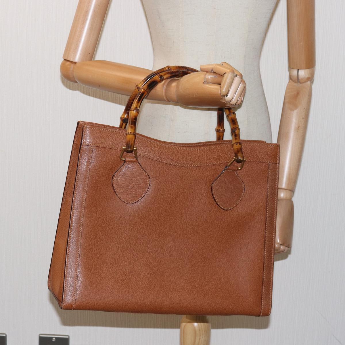 GUCCI Bamboo Hand Bag Leather Brown Auth ep4740