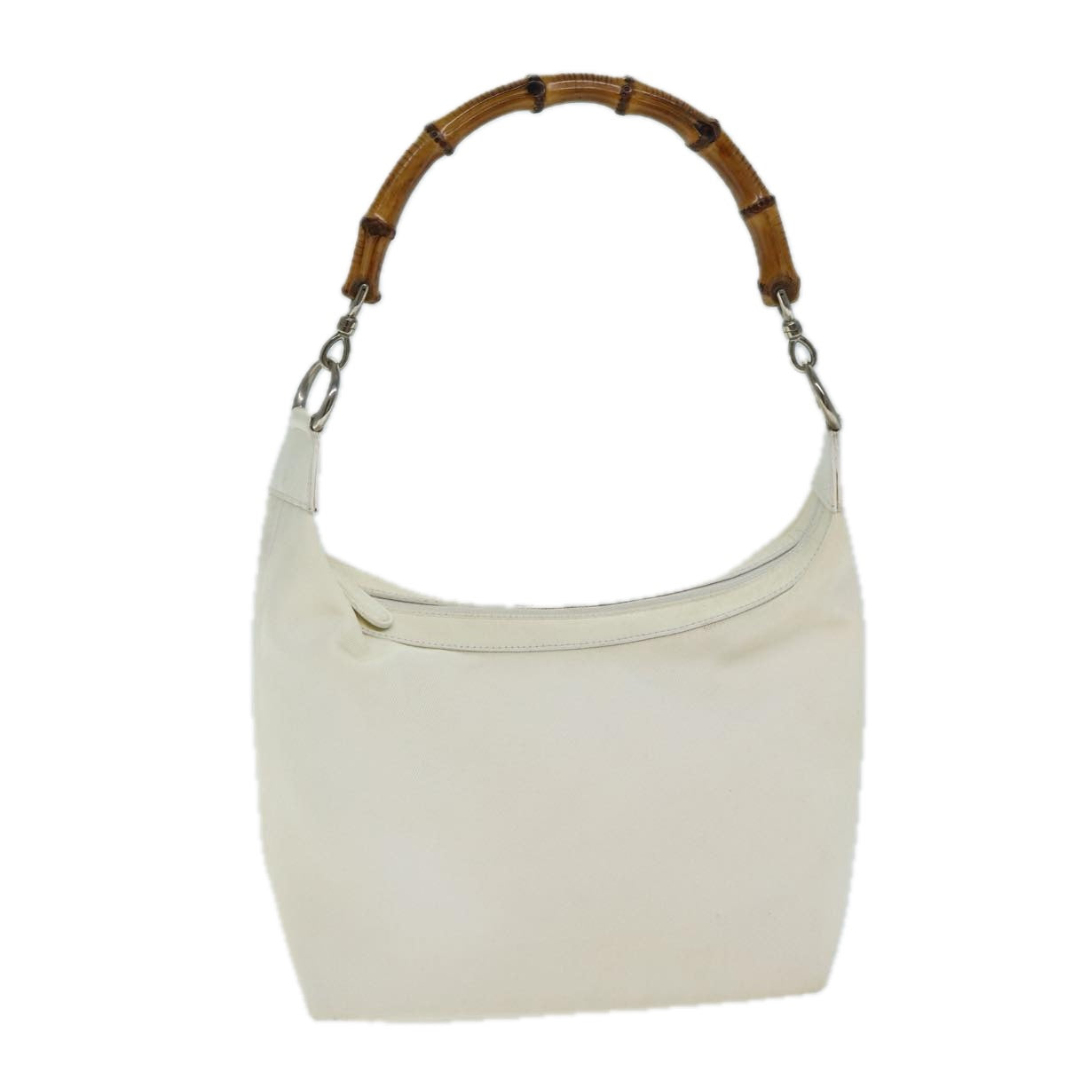 GUCCI Bamboo Shoulder Bag Nylon White 000 1956 0531 Auth ep4742