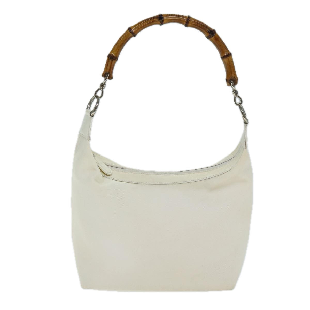 GUCCI Bamboo Shoulder Bag Nylon White 000 1956 0531 Auth ep4742