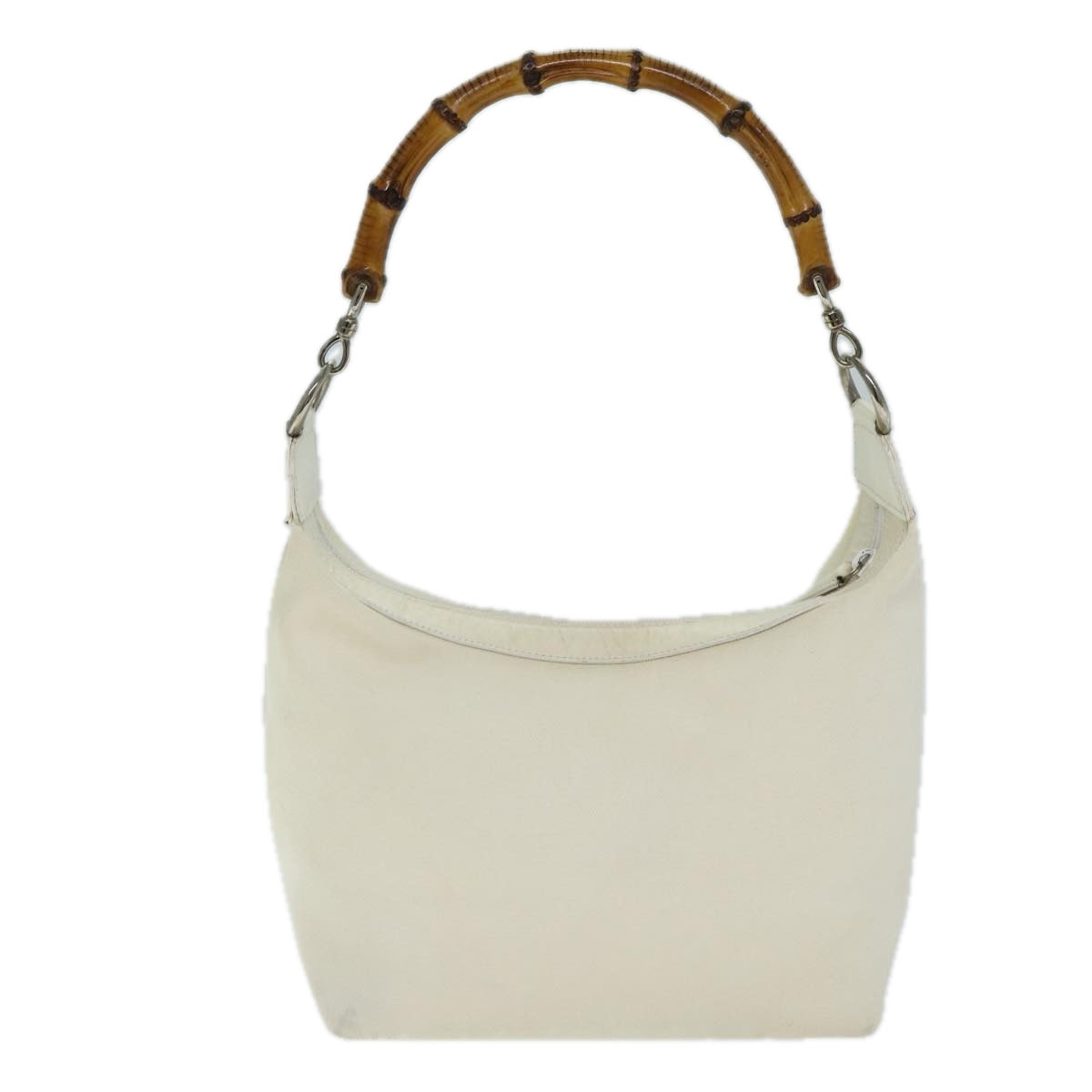 GUCCI Bamboo Shoulder Bag Nylon White 000 1956 0531 Auth ep4742