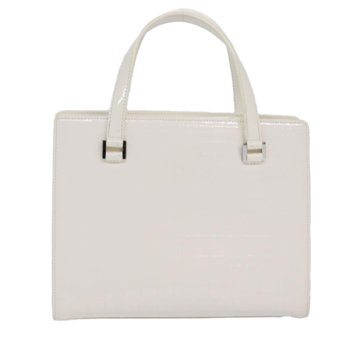 BURBERRY Nova Check Hand Bag Enamel White Auth ep4744