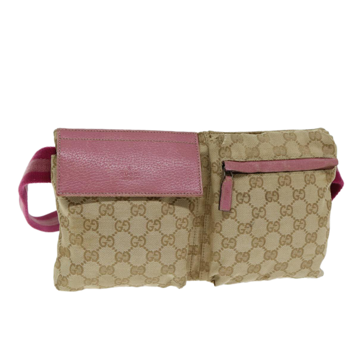 GUCCI GG Canvas Sherry Line Waist bag Beige Pink 28566 Auth ep4752