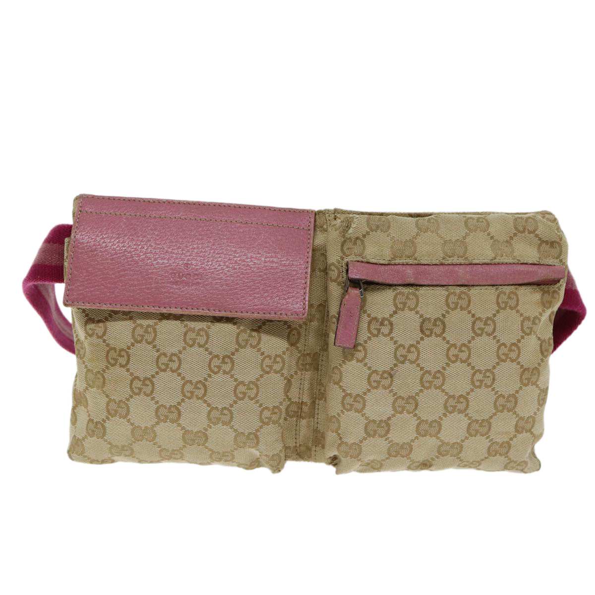 GUCCI GG Canvas Sherry Line Waist bag Beige Pink 28566 Auth ep4752