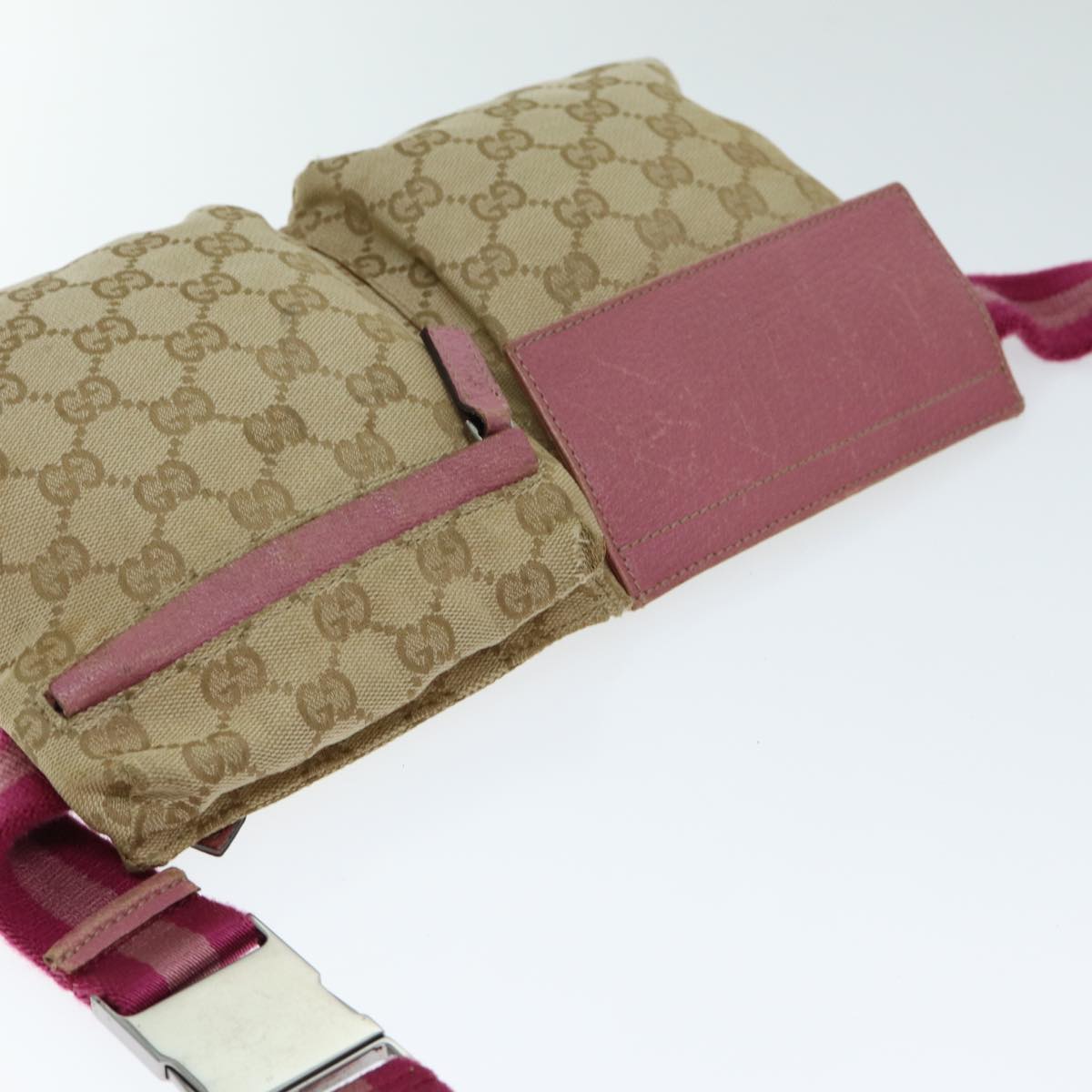 GUCCI GG Canvas Sherry Line Waist bag Beige Pink 28566 Auth ep4752