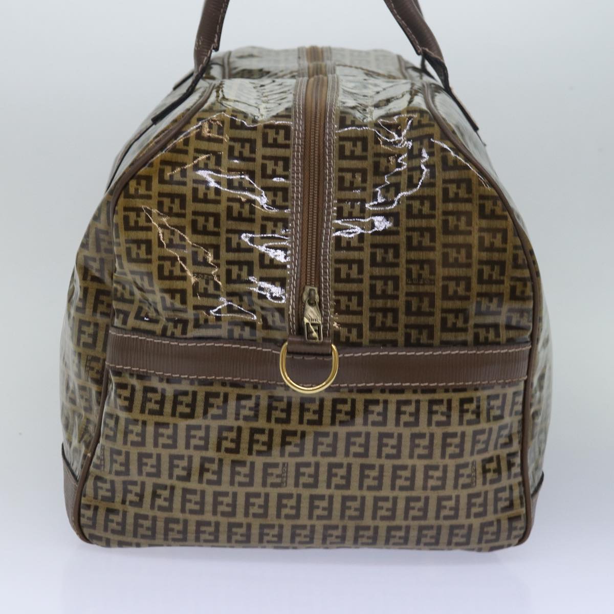 FENDI Zucca Canvas Boston Bag Enamel Brown Auth ep4754