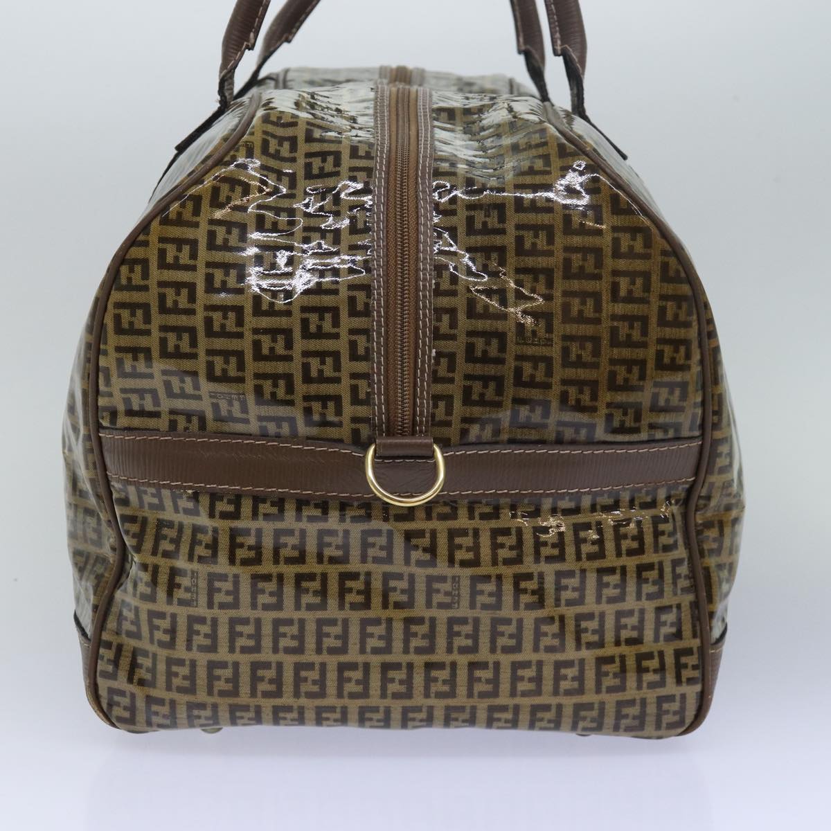 FENDI Zucca Canvas Boston Bag Enamel Brown Auth ep4754