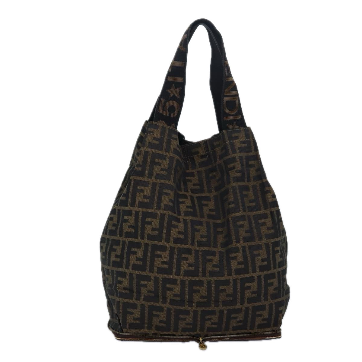 FENDI Zucca Canvas Tote Bag Brown Black Auth ep4787