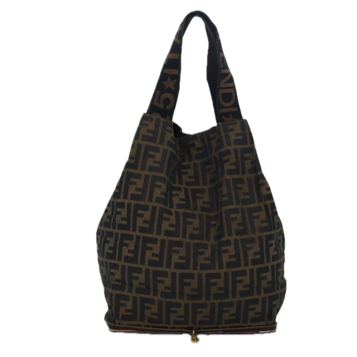 FENDI Zucca Canvas Tote Bag Brown Black Auth ep4787