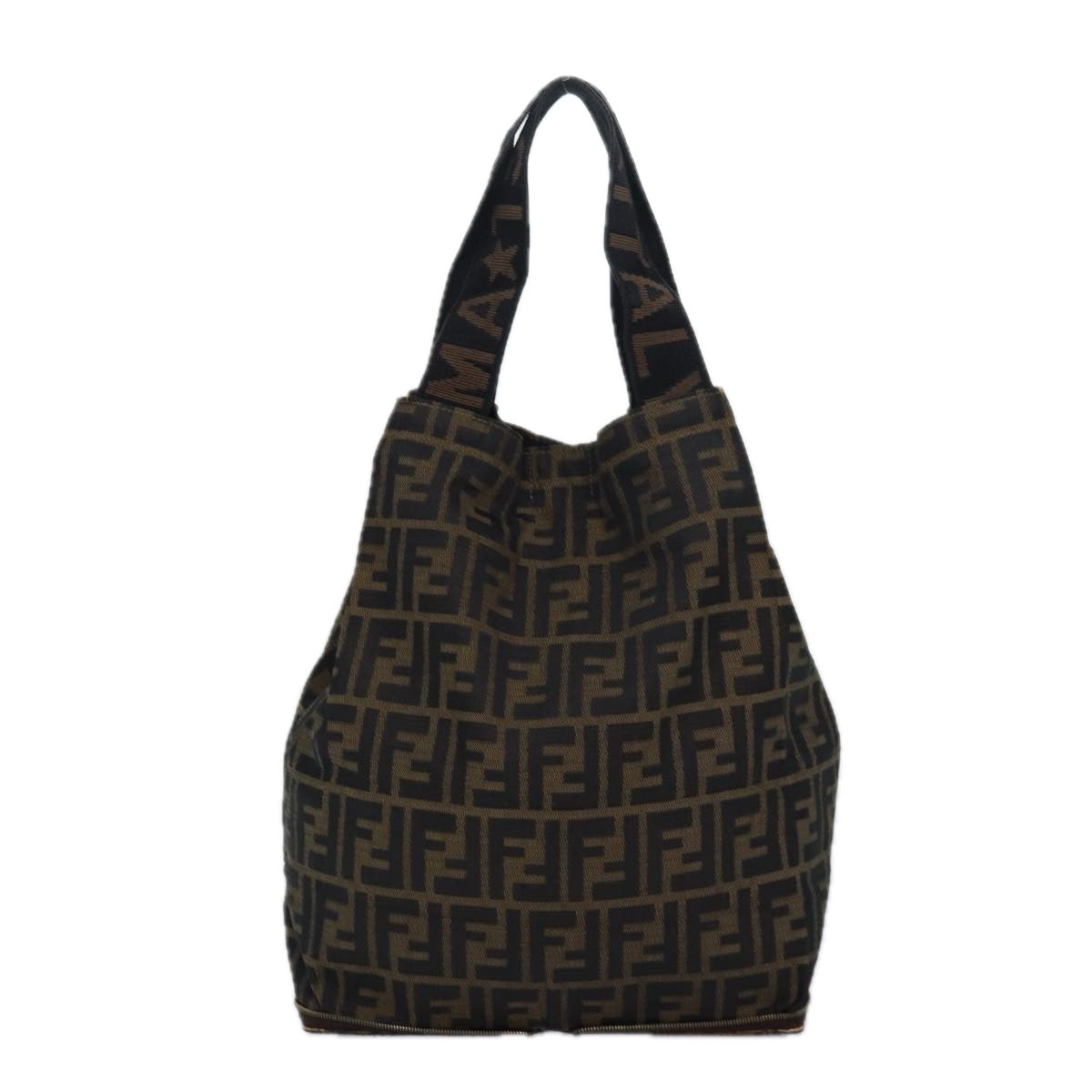 FENDI Zucca Canvas Tote Bag Brown Black Auth ep4787 - 0