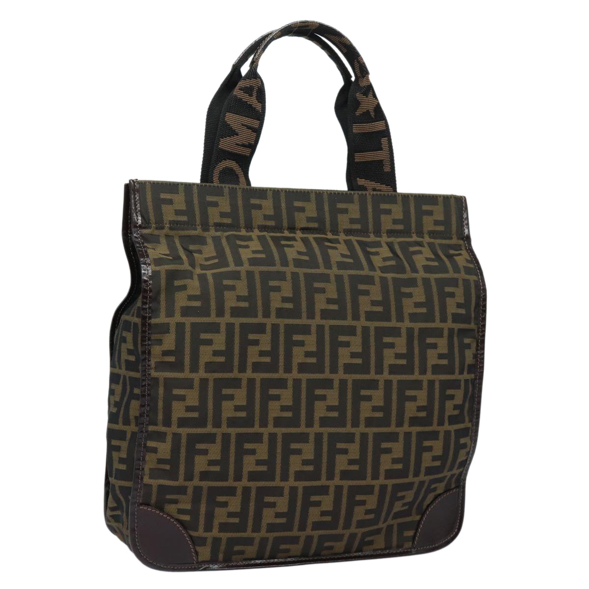 FENDI Zucca Canvas Tote Bag Brown Black Auth ep4791