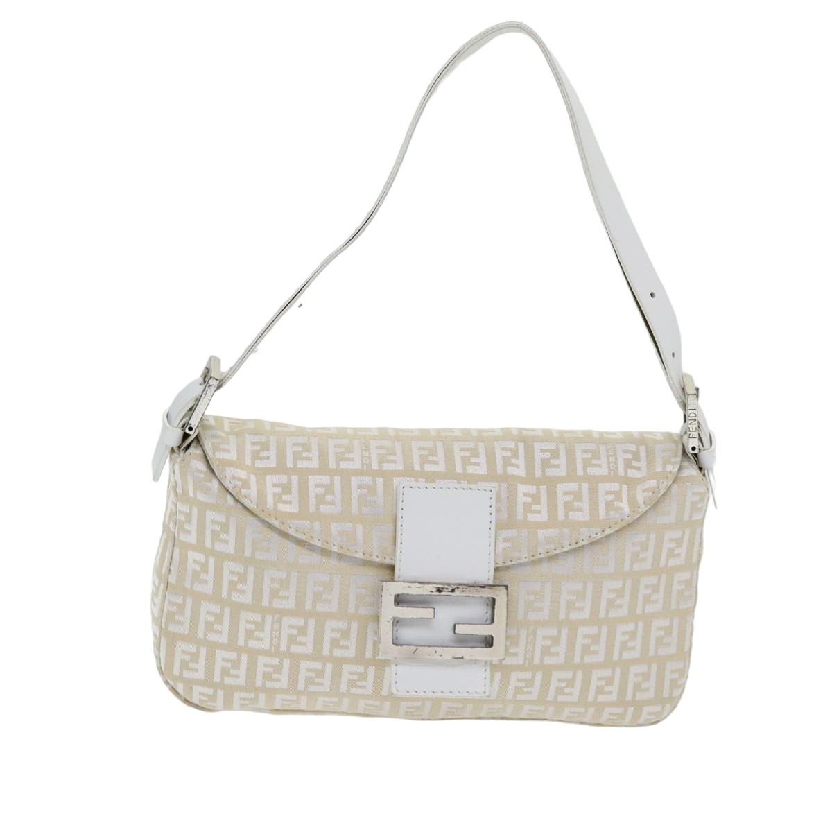 FENDI Zucchino Canvas Mamma Baguette Shoulder Bag Beige Auth ep4792 - 0