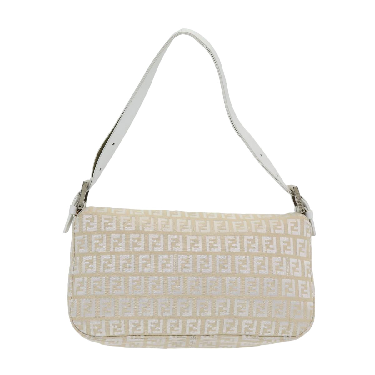 FENDI Zucchino Canvas Mamma Baguette Shoulder Bag Beige Auth ep4792