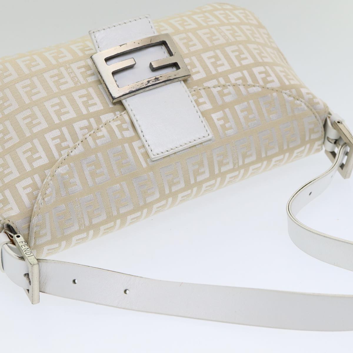 FENDI Zucchino Canvas Mamma Baguette Shoulder Bag Beige Auth ep4792