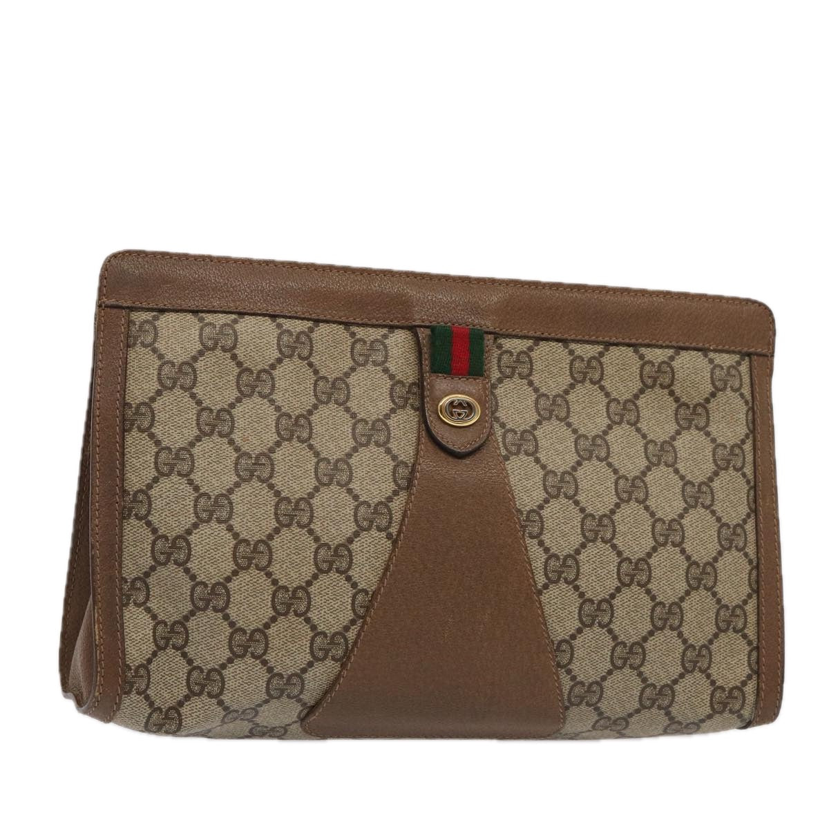 GUCCI GG Supreme Web Sherry Line Clutch Bag PVC Beige Red 89 01 033 Auth ep4795