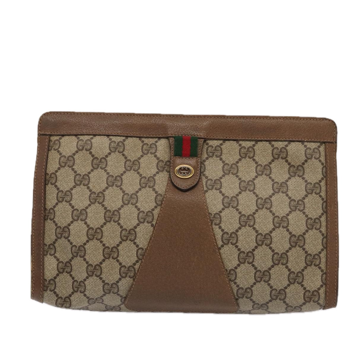 GUCCI GG Supreme Web Sherry Line Clutch Bag PVC Beige Red 89 01 033 Auth ep4795