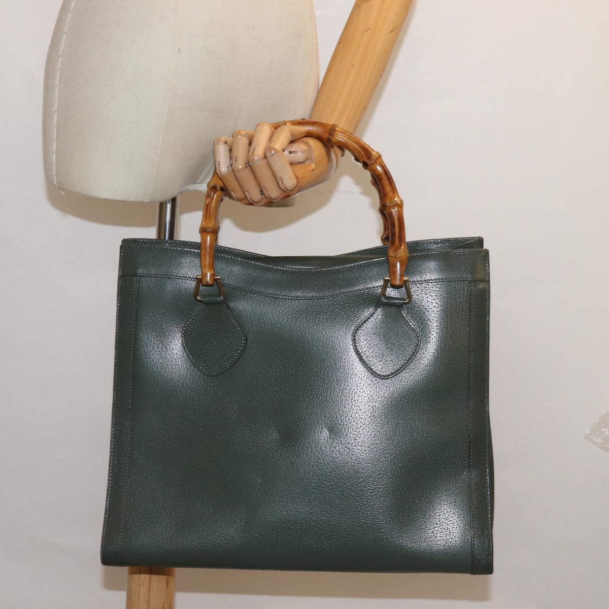 GUCCI Bamboo Tote Bag Leather Outlet Green 002 8260 2853 Auth ep4802