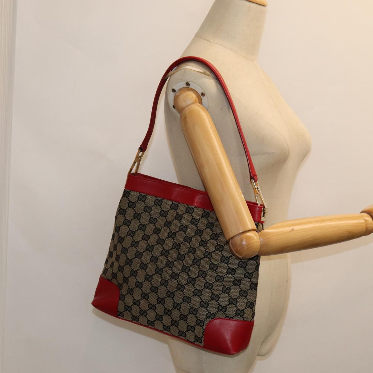 GUCCI GG Canvas Shoulder Bag Beige Red 001 4231 Auth ep4806