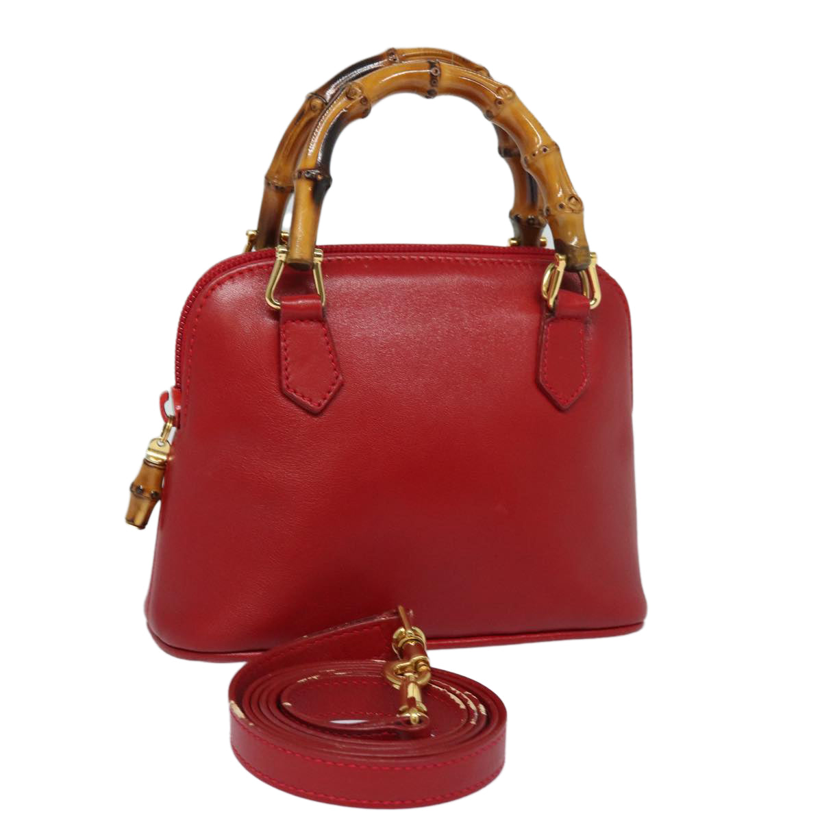 GUCCI Bamboo Hand Bag Leather 2way Red 007 1014 0231 Auth ep4811