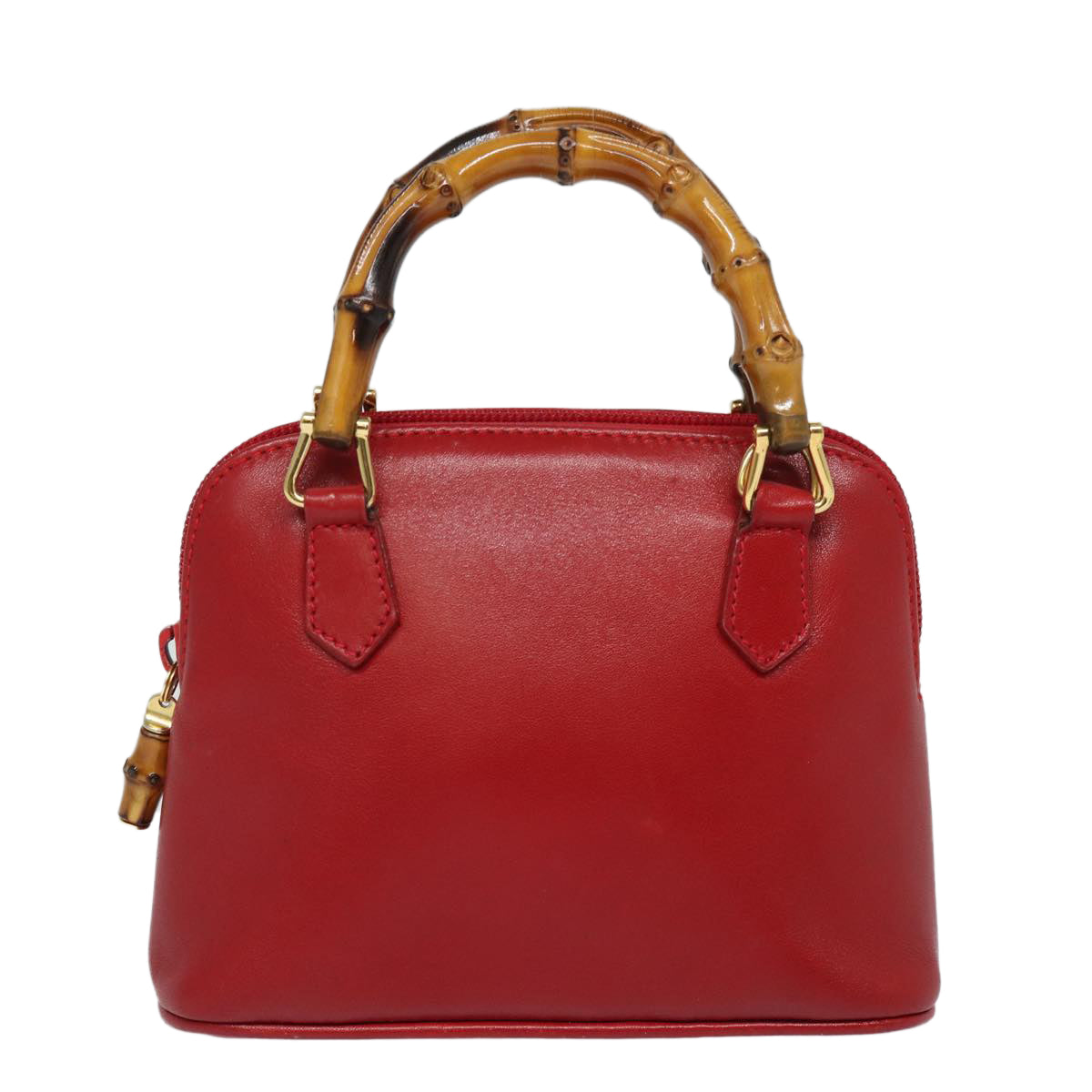 GUCCI Bamboo Hand Bag Leather 2way Red 007 1014 0231 Auth ep4811 - 0